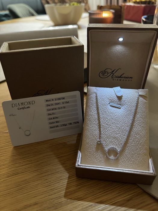 Диамантено колие Кръгче 0.15ct 18к Бяло Злато 750 Kirkorian със Сертификат и Кутия