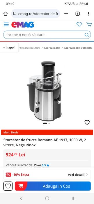 Storcator fructe citrice NOU bomann AE1917 1000w 2 viteze inox