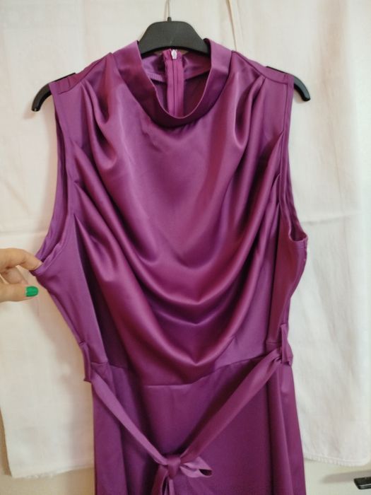 Рокли, сатен цвят олив и цикламен