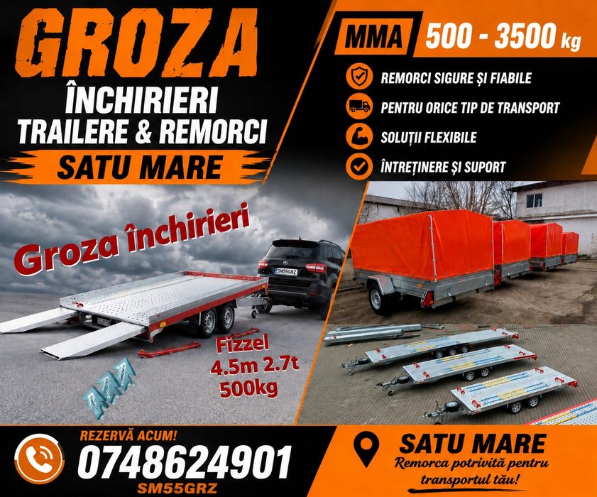 Inchirieri trailere remorci,inchiriez remorca.trailer,platforme 6m 4m5,8m închirieri trailer trailer de închiriat  remorca 750kg trailer 2.7t 5m