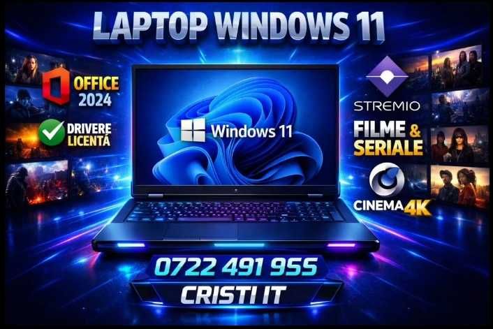Instalare WINDOWS 11*10 Licente Drivere TV 4K STREMIO FILME SERIALE 4K  Imprimanta OFFICE 21 la domiciliul clientului