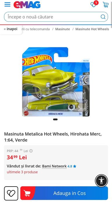 Masinuta Metalica Hot Wheels, Hirohata Merc, 1:64, Verde