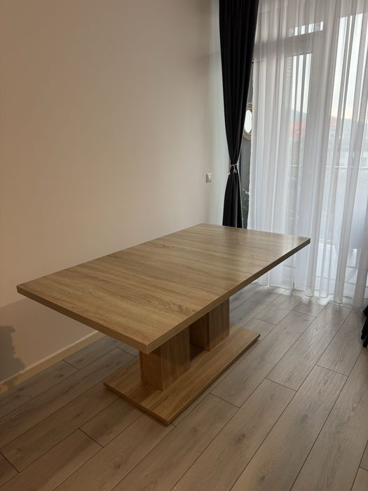 Masă dining 160x90 cm, aspect lemn, design modern