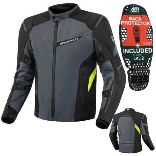 екстилно мото яке SHIMA RUSH Black/Fluo ,4 сеозна,всички протектори