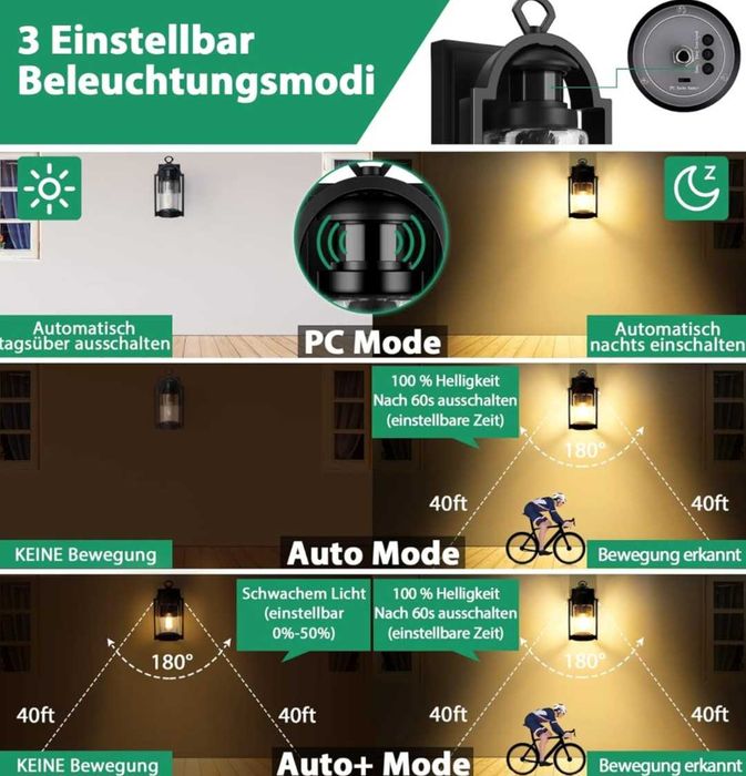 Lamomo LED външна лампа със сензор за движение 3 режима на осветление