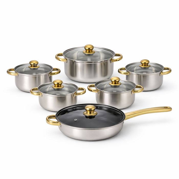 Set vase de gătit – 12 piese, capace din sticlă