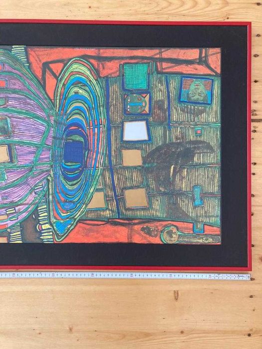 Print oficial inramat Friedensreich Hundertwasser rama aluminiu rosie