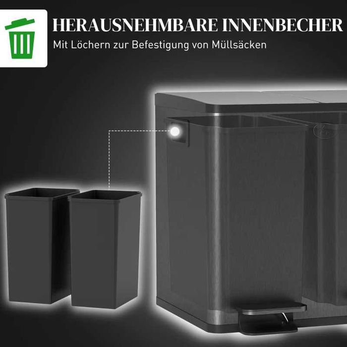 HOMCOM 2 x 15 л двойни кошчета за боклук, отваряне с педал