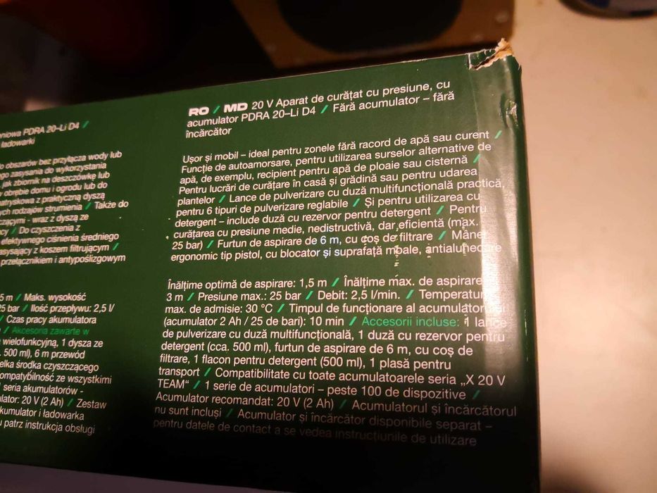 pistol / lance parkside de spalat cu presiune X20v Team nou garantie