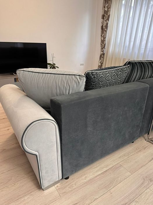 Canapea Möbelhaus extensibila cu invelis de catifea, antracit, 3Lx2l m