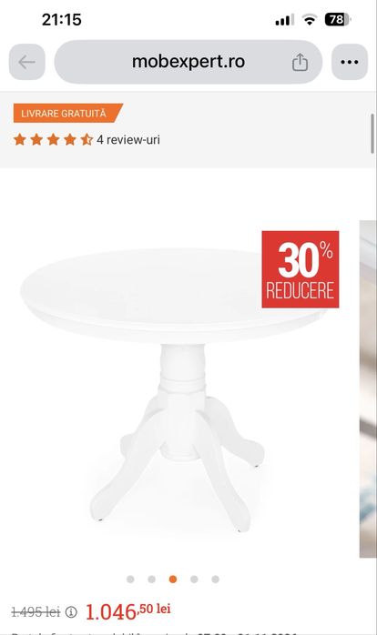 Masă rotundă albă + 2 scaune