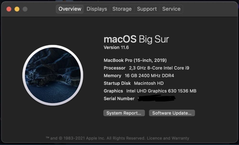 MacBook Pro 15' (2019) i9, Radeon Pro Vega 16, 512SSD