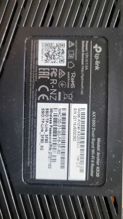 Router wireless TP-Link Archer AX20, Wi-Fi 6, Dual-Band Gigabit