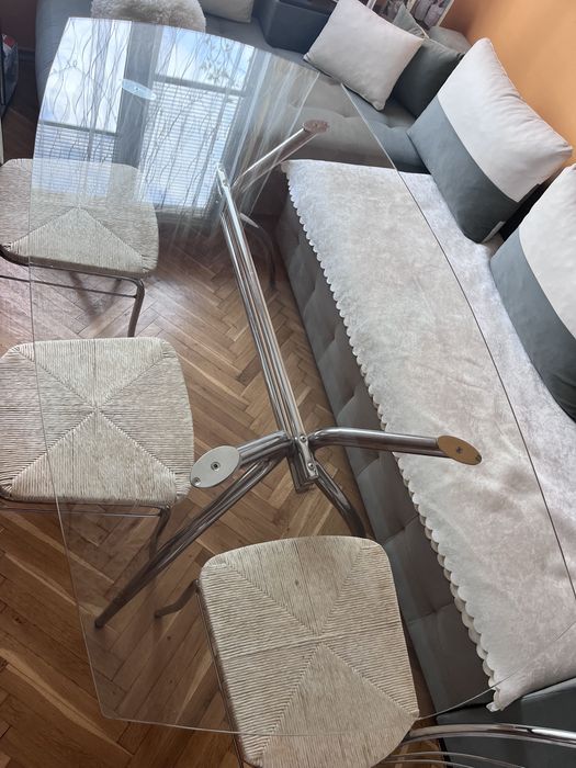 Диван Мелвин и Маса трапезна - Стъклена