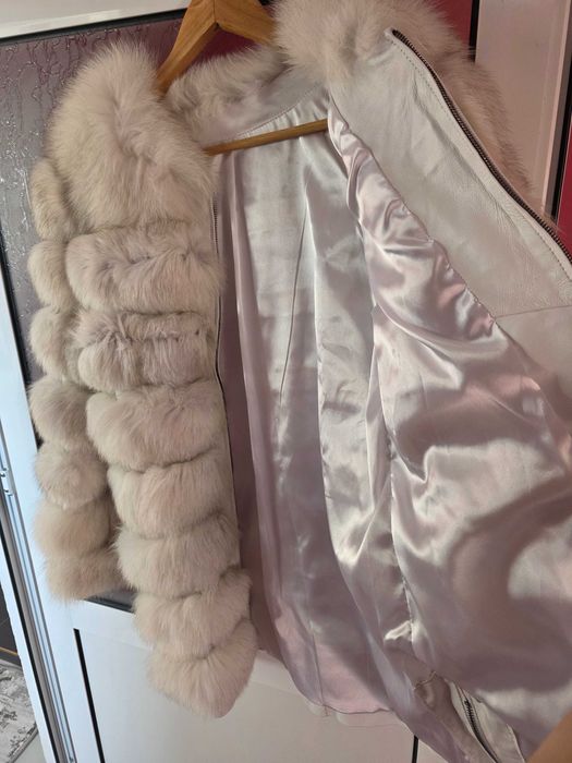 Палто 3в 1 от естествена кожа и пух от лисица! Размер с/м