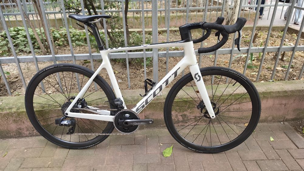 Bicicleta cursiera carbon Scott Addict RC 10 alb perla Sram Force 12V Powermeter dual marime 58 XL