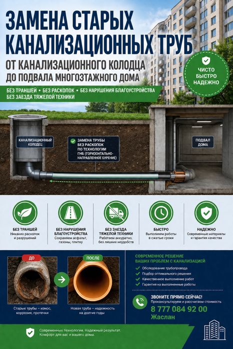 Замена старой канализаций , ремонт выпусков