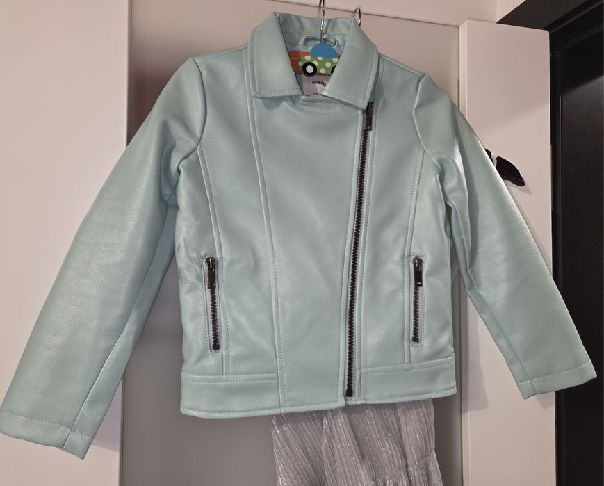 Яке байкър за момиче, тюркоазено, 122 см