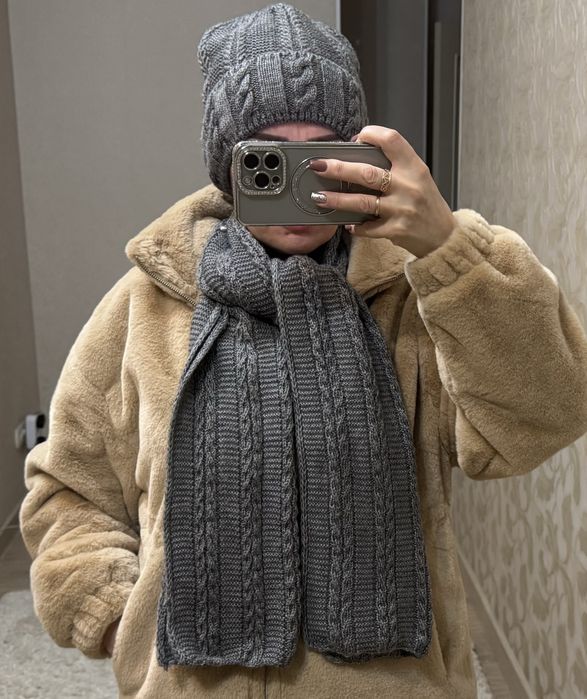 Шапка с шарфом, снуд ,шапка