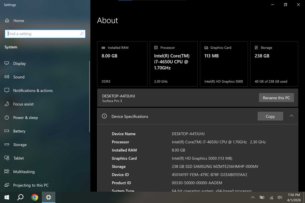 Tableta Microsoft Surface pro Intel I7