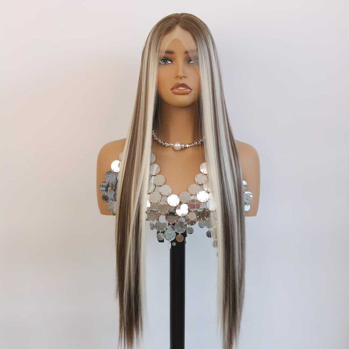 Лейс фронт перука 80 см русо-кафяв микс - синтетична 13х4 Lace Front