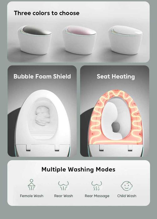 Смарт тоалетна тип "яйце" с биде, подгрев, сушене, масаж