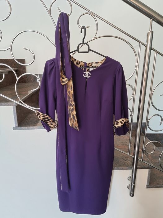 Rochie Dyfashion noua office mov M-L, detalii animal print stil POEMA