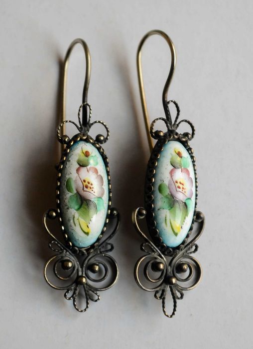 Стари Съветски порцеланови обеци от мелхиор - 2