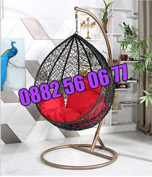 Градинска люлка тип гнездо, люлка гнездо, кафява с въглавници