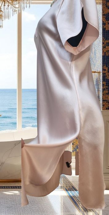 Cămașă de noapte Silksilky 100% mătase naturală roz pudră