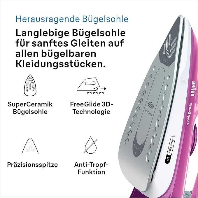 Braun FreeStyle 3 FI3124 PU, Парна ютия с технология FreeGlide 3D