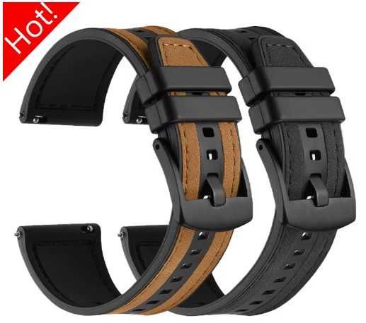 Curea cauciuc+insertie piele Huawei GT,GT2,GT3,GT4,GT5(46mm) 22mm