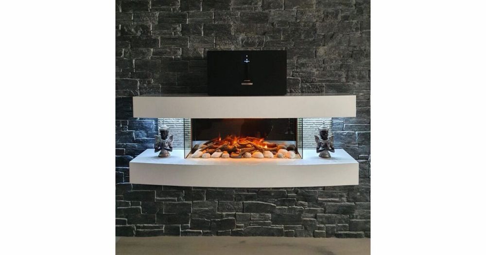 Șemineu electric 3D ElectricSun Paula 120 cm, alb, cu încălzire și sunet