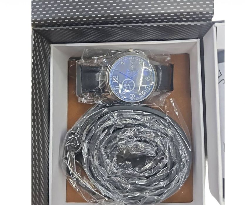 Стилен мъжки подаръчен комплект часовник,колан и портфейл