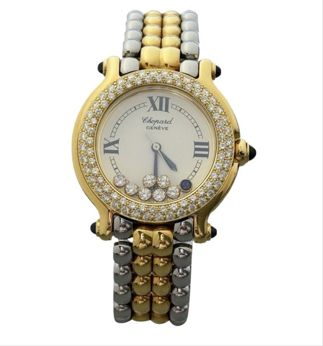 Chopard Happy Sport Оригинален Часовник, Злато с Диаманти и Сапфири