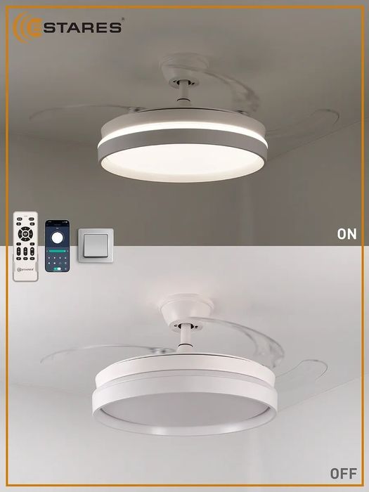 Современная люстра с вентилятором LED, белая, 48 см