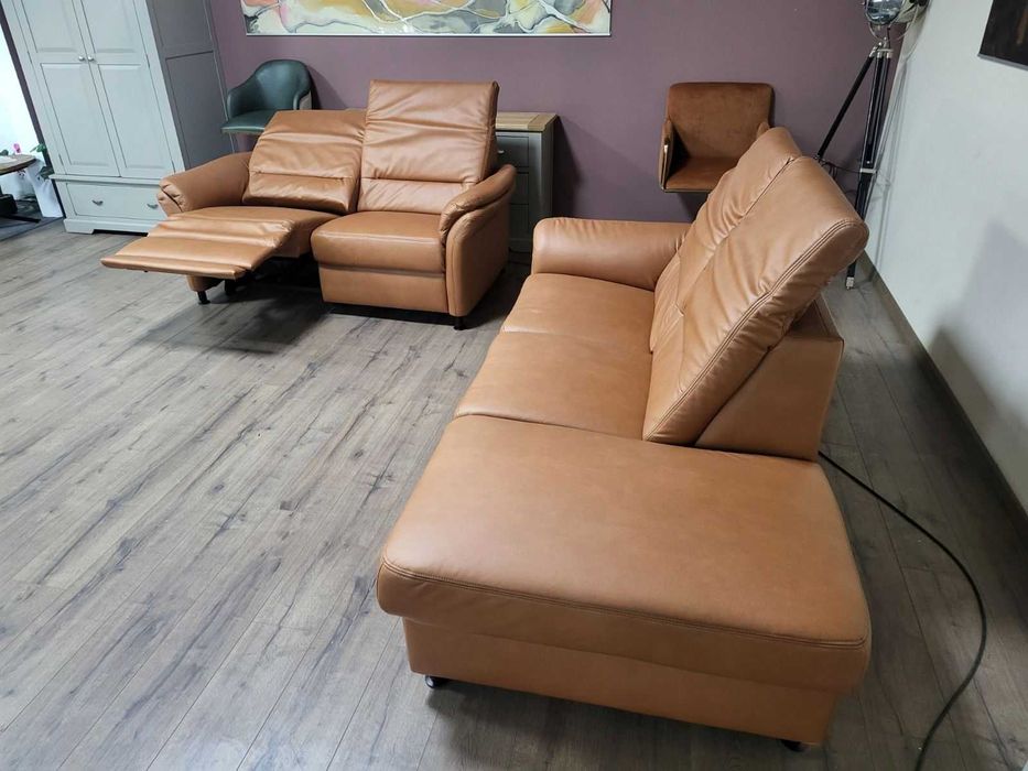 Кафяв кожен комплект дивани тройка и двойка MM-ZE1148