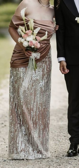 Rochie eleganta tafta si dantela liniara