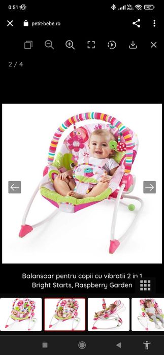 Balansoar pentru copii cu vibratii 2 in 1 Bright Starts, Raspberry