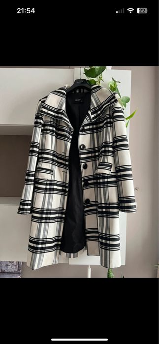 Palton 97% lana alb negru