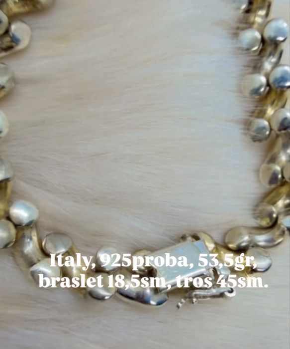 Elegantniy komplekt iz Italy 925probi 53,5gr, braslet 18,5sm, tros 46s