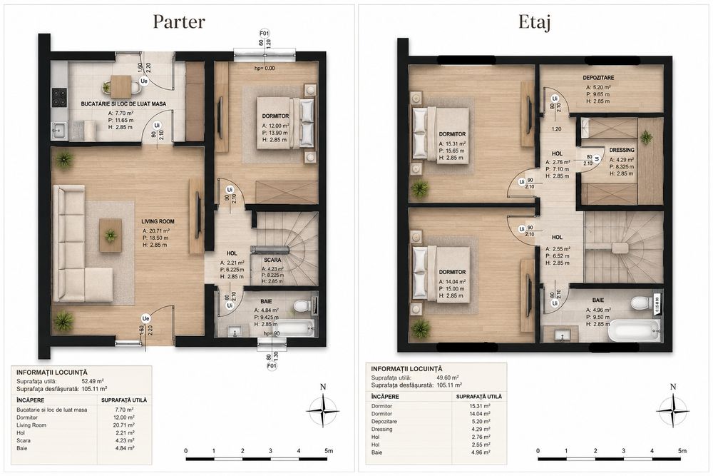 Apartament tip Triplex Parter/curte amenajată+mansarda extensibila