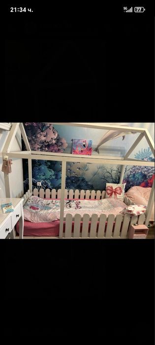 Детско легло от дърво с матрак алое вера къща 200/90