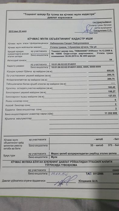 Участка сотилади учтепа ровдни оркасида 3 сотик