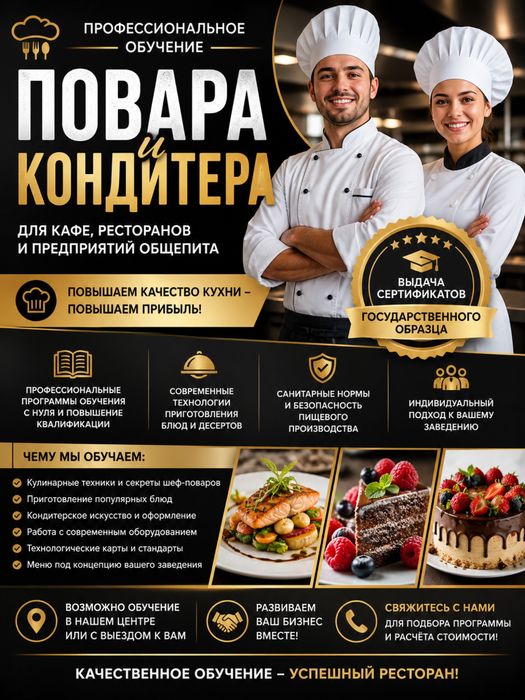 Обучение ПОВАРОВ Для участников тендеров (госзакупок)!