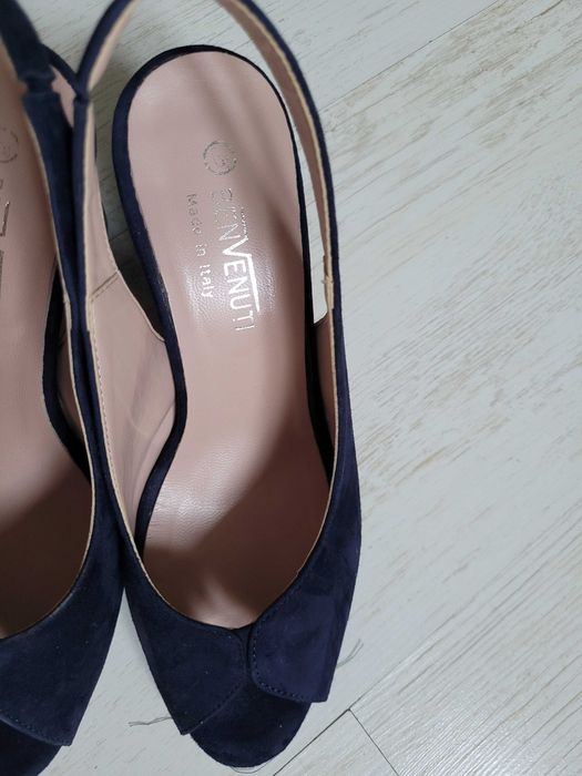 Pantofi decupati/sandale din piele intoarsa bleumarin mar.36