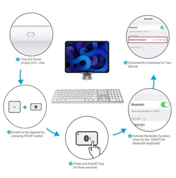 Безжична клавиатура OMOTON KB515, акумулаторна Bluetooth