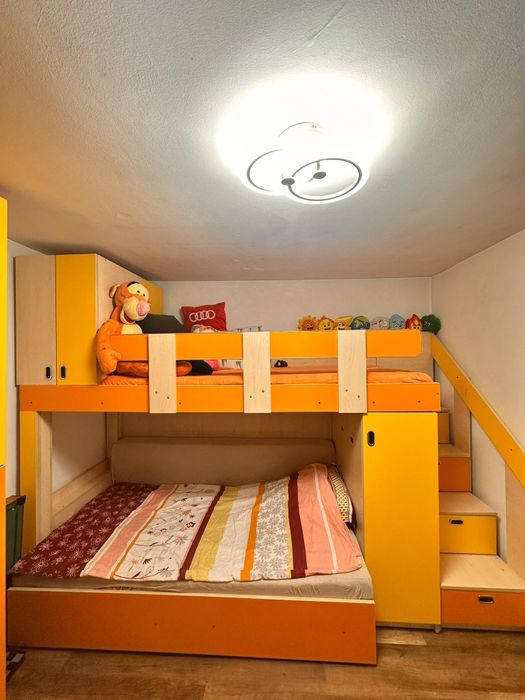 Mobilier cameră copii – set complet cu pat supraetajat și dulapuri – stare foarte bună