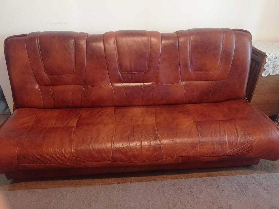 Canapea extensibilă 3 locuri – piele naturală maro – 2 m – Sector 6