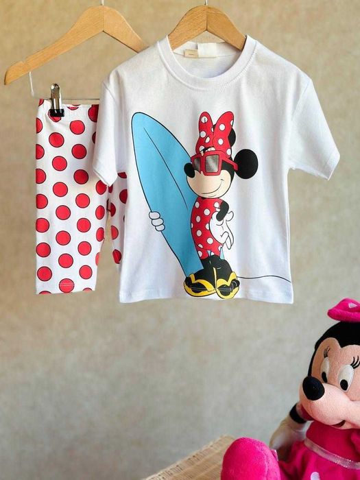 Детски комплект за момиче с Мини – летен модел със сърф, 100% памук